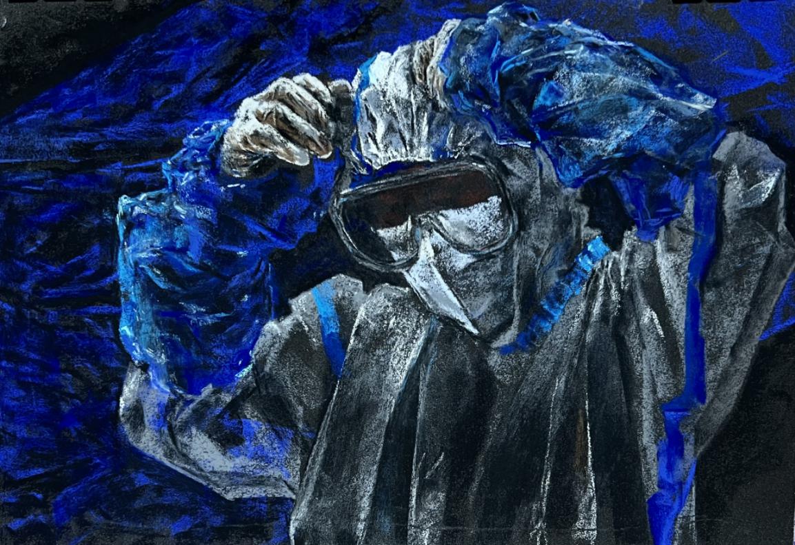 徐燕 色粉画《抗疫-蓝》40x28cm，创作于2022年3月